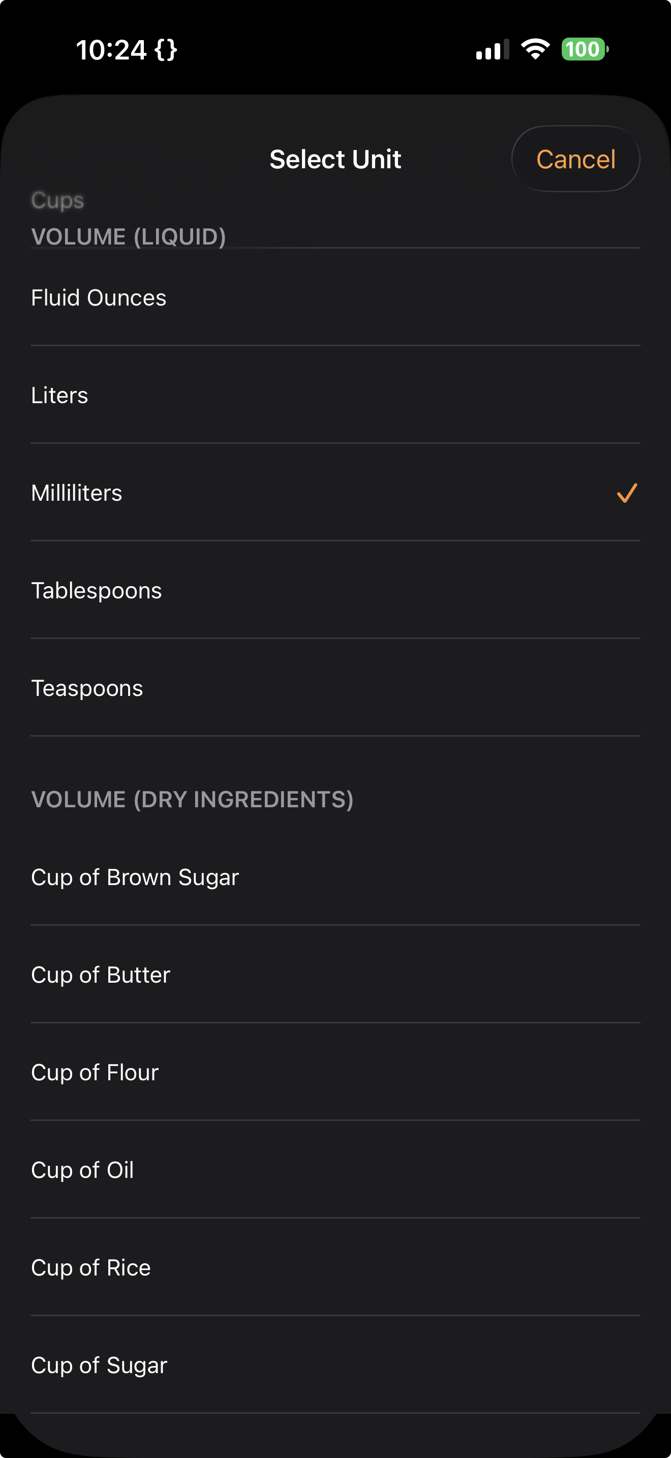 Cooking conversion with ingredient-specific options